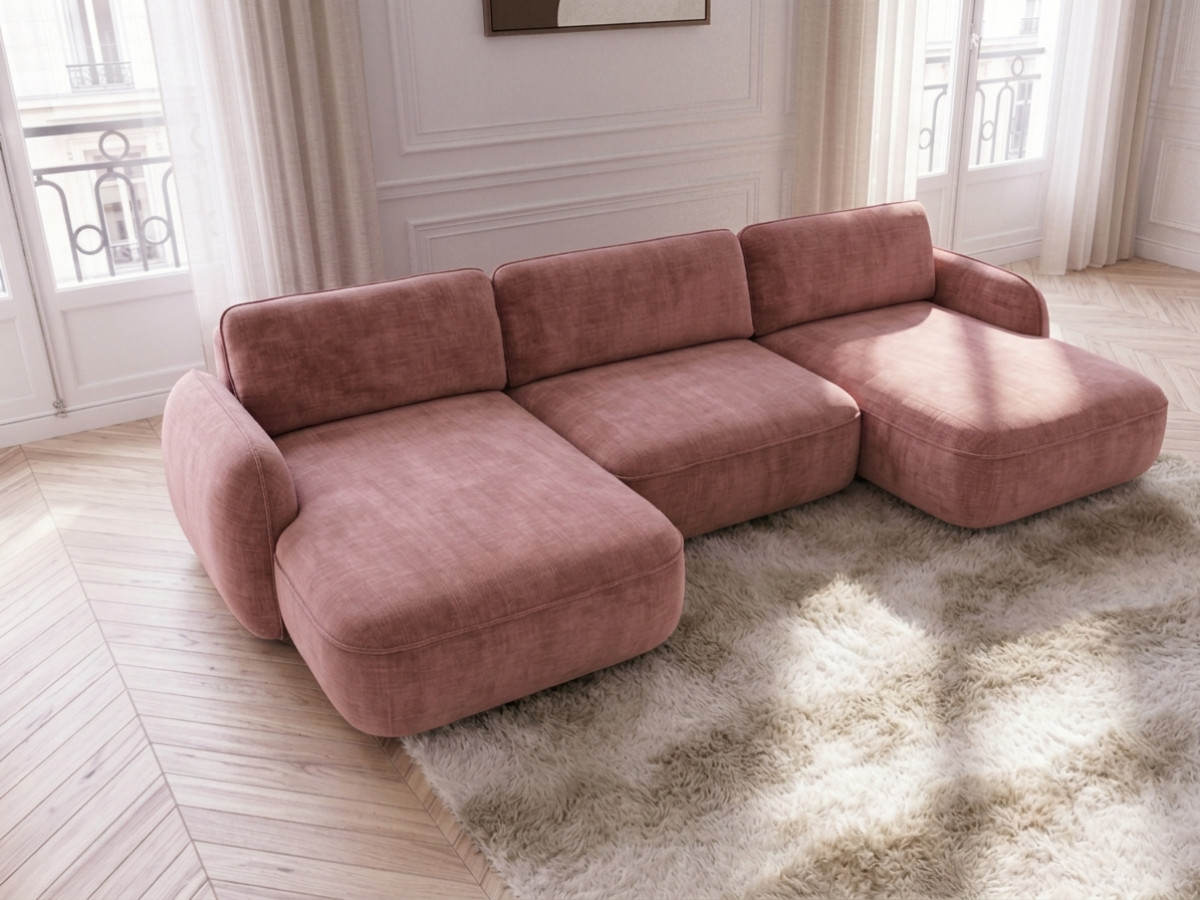 Canapé panoramique convertible coffre CELESTE lisse rose — vue 5