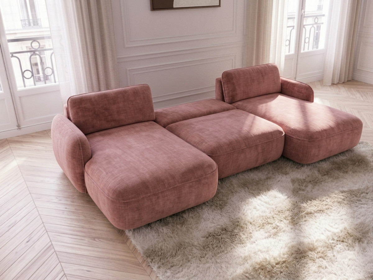 Canapé panoramique convertible coffre CELESTE lisse rose — vue 4