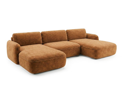 Canapé panoramique convertible coffre CELESTE tissu lisse