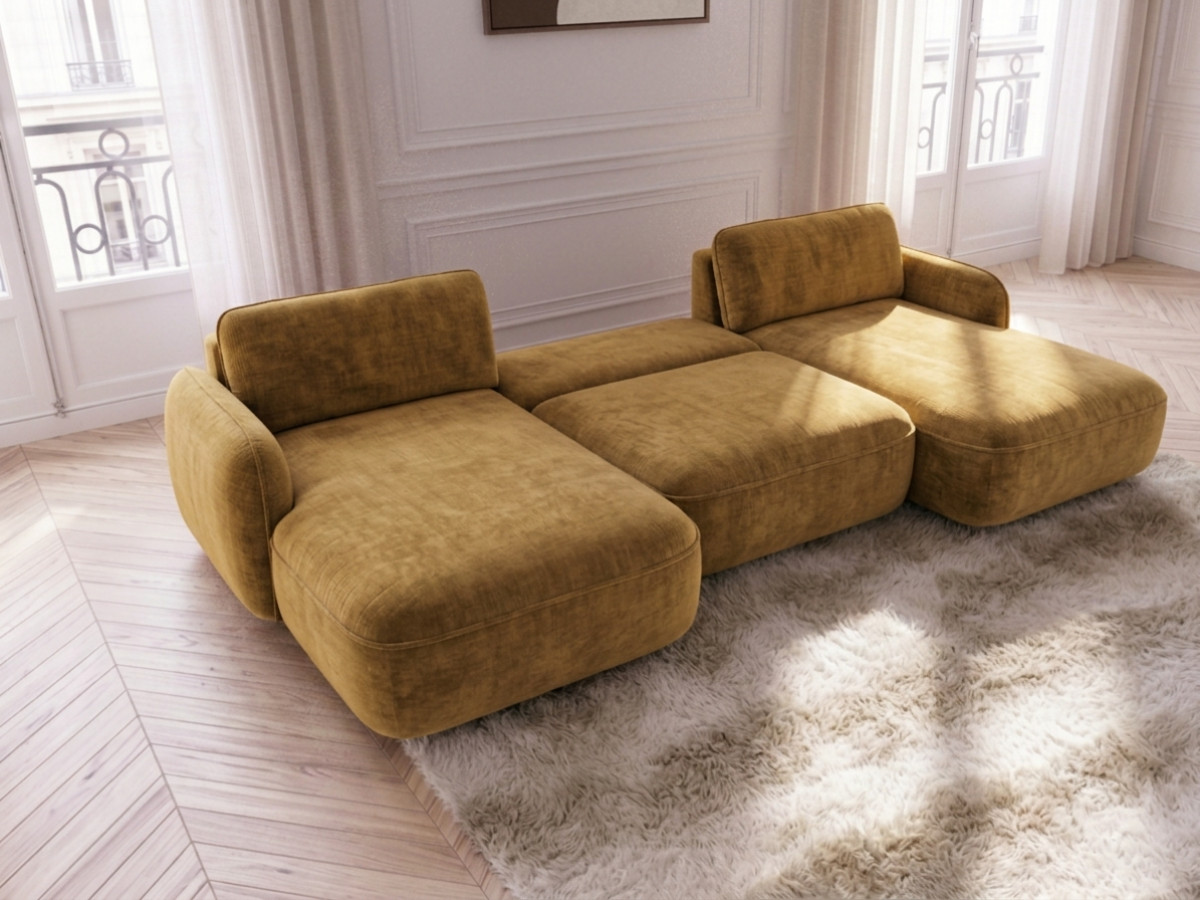 Canapé panoramique convertible coffre CELESTE lisse jaune — vue 4
