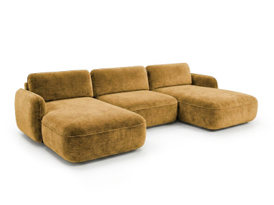 Canapé panoramique convertible coffre CELESTE tissu lisse