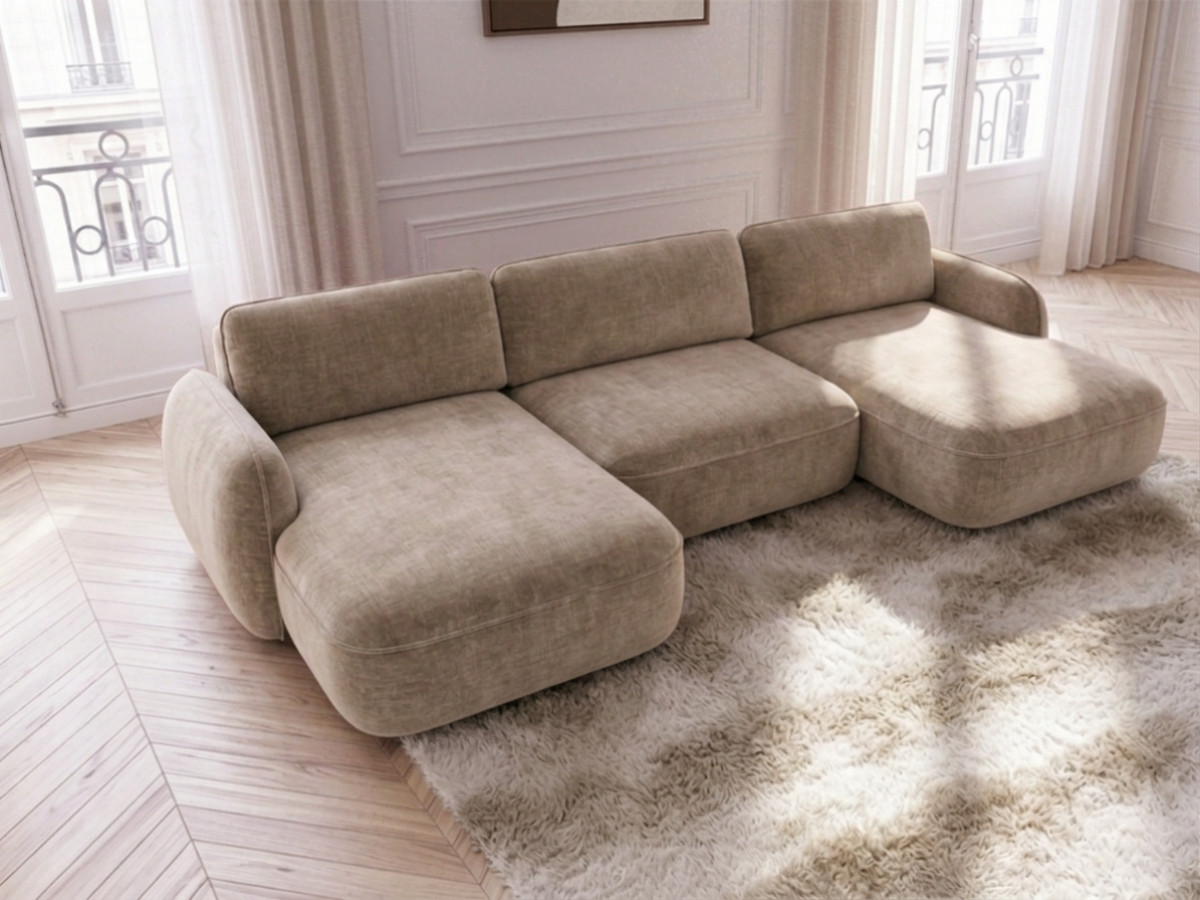 Canapé panoramique convertible coffre CELESTE lisse beige — vue 5