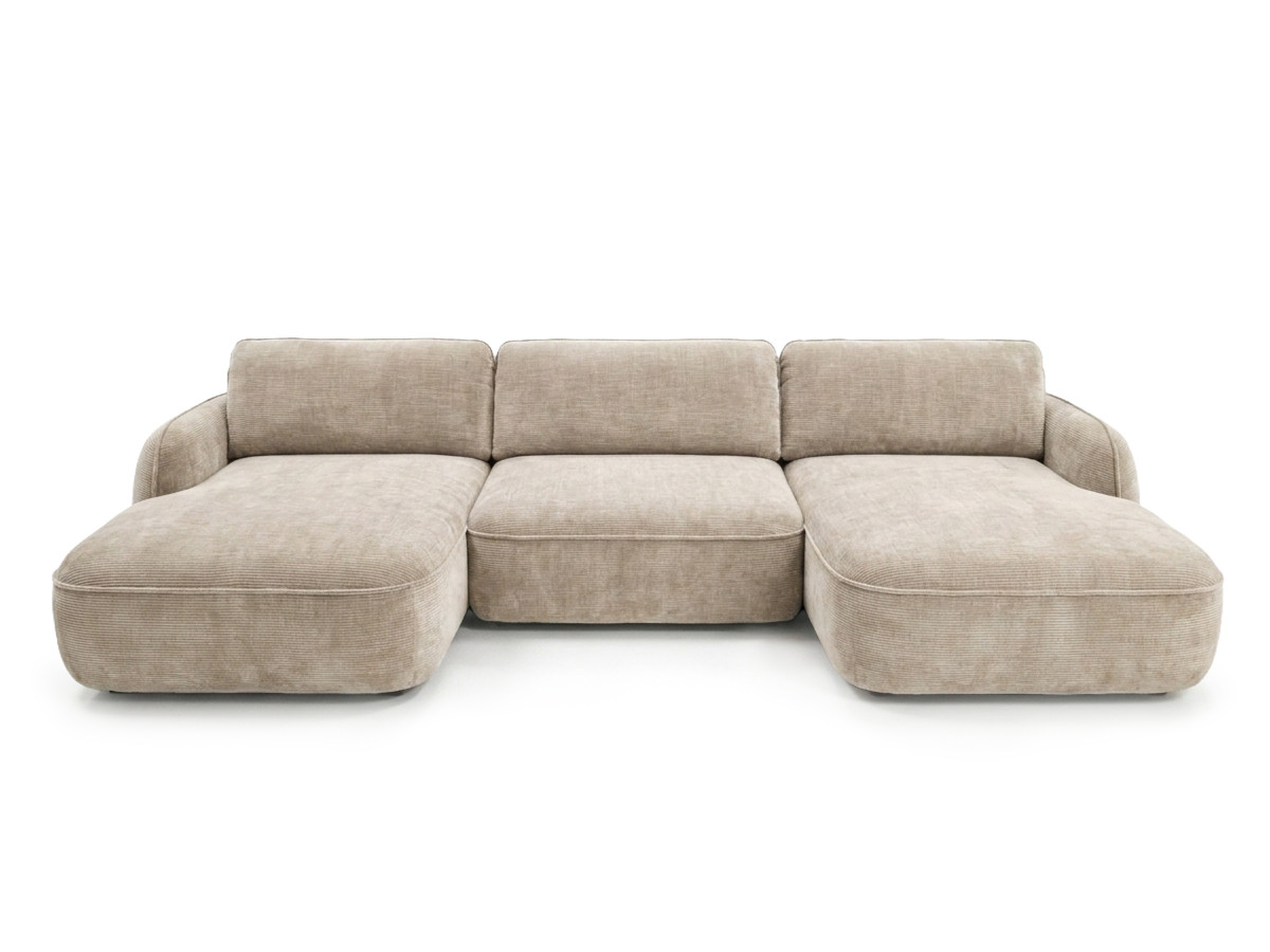 Canapé panoramique convertible coffre CELESTE lisse beige — vue 6