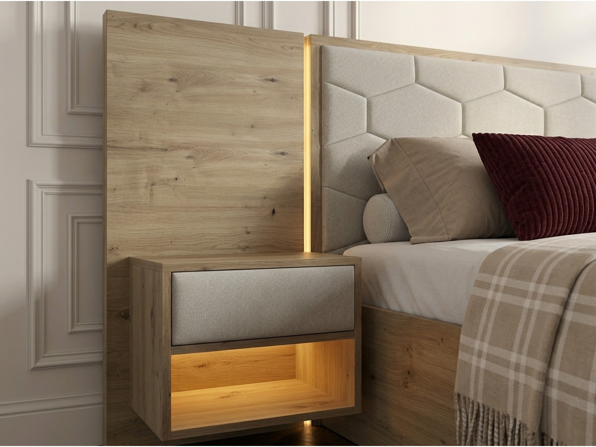 Bed met opbergruimte, ledverlichting en geïntegreerde nachtkastjes PALMERAIE