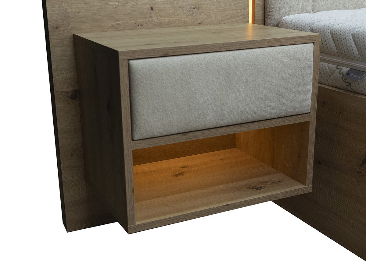 Lit coffre avec leds PALMERAIE et chevets intégrés beige — vue 6