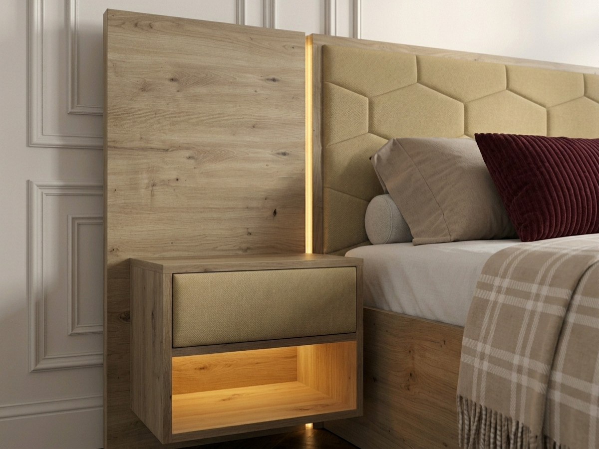 Bed met opbergruimte, ledverlichting en geïntegreerde nachtkastjes PALMERAIE