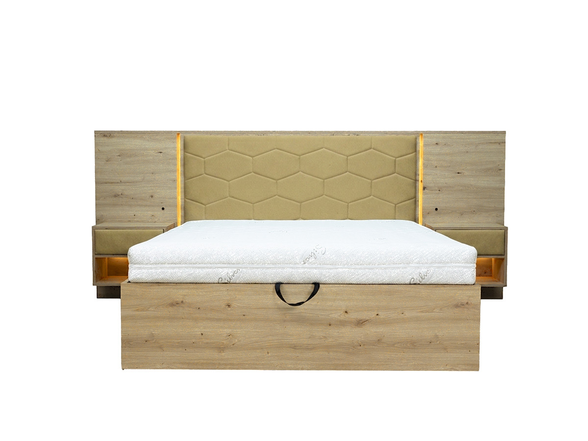 Bed met opbergruimte, ledverlichting en geïntegreerde nachtkastjes PALMERAIE