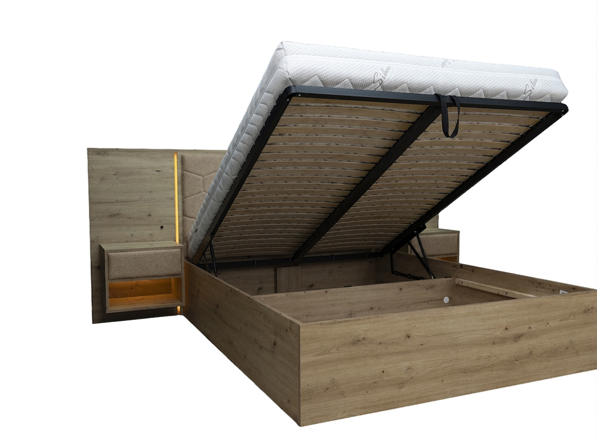 bed met opbergruimte, ledverlichting en geïntegreerde nachtkastjes palmeraie gekleurd taupe