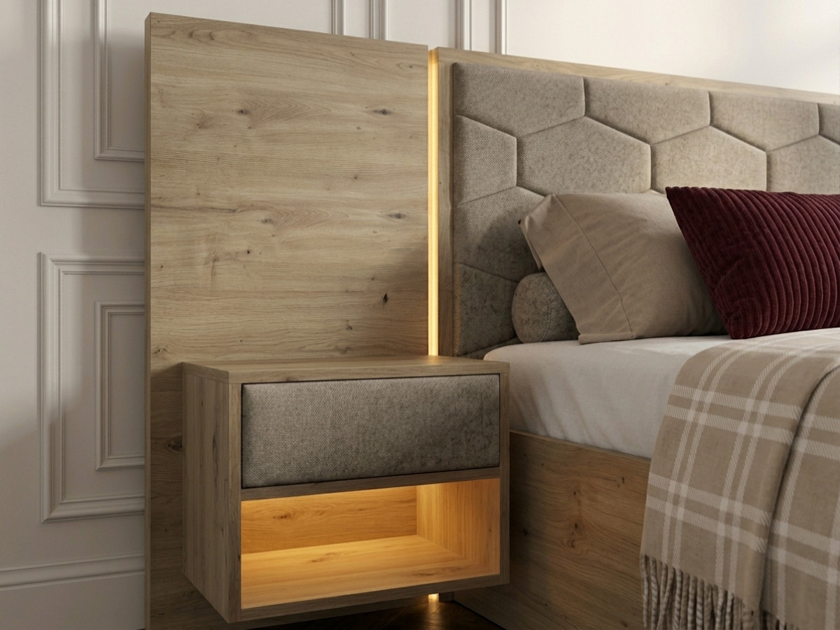 Bed met opbergruimte, ledverlichting en geïntegreerde nachtkastjes PALMERAIE