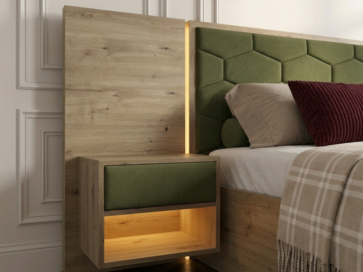 Bed met opbergruimte, ledverlichting en geïntegreerde nachtkastjes PALMERAIE