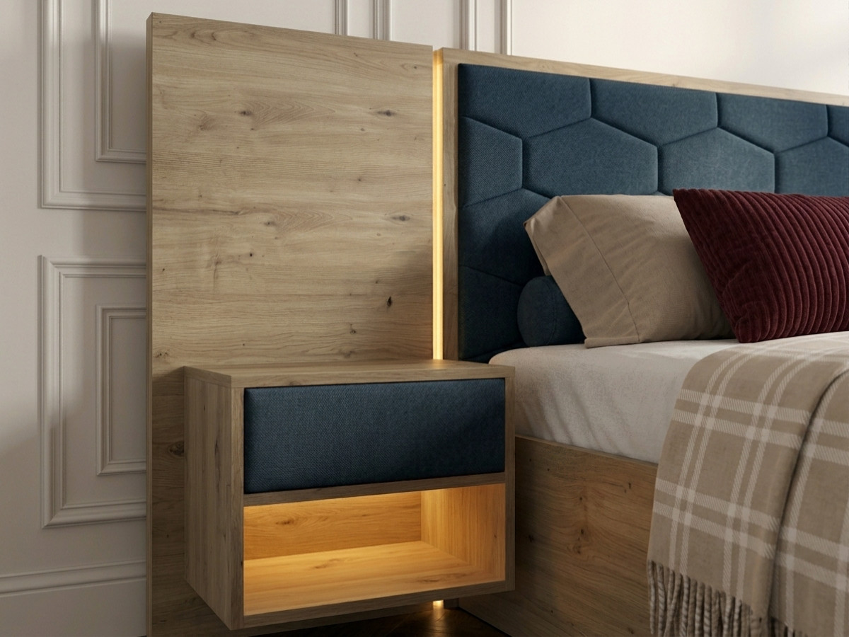 Bed met opbergruimte, ledverlichting en geïntegreerde nachtkastjes PALMERAIE