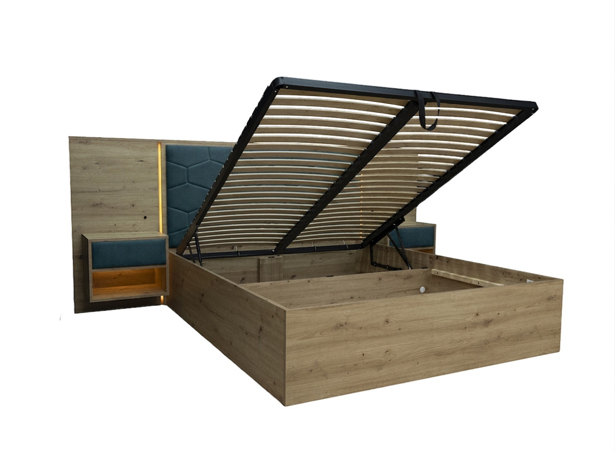 bed met opbergruimte, ledverlichting en geïntegreerde nachtkastjes palmeraie gekleurd blauw