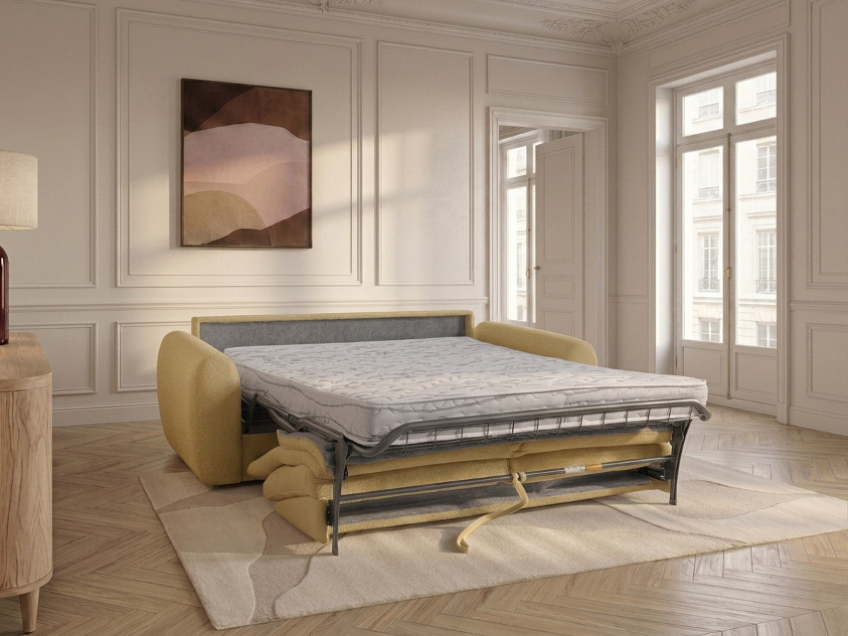 Canapé droit convertible MINORQUE ouverture express tissu  chenille