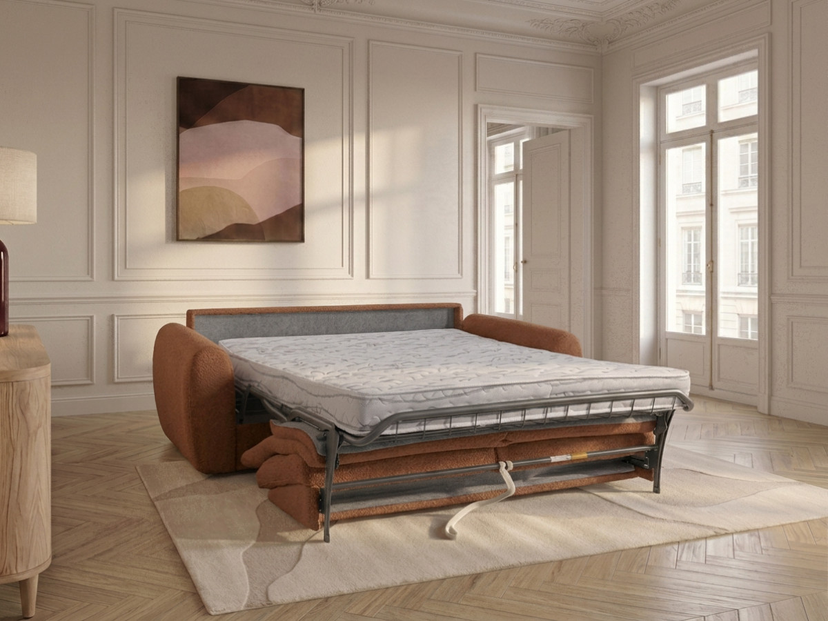 Canapé droit convertible MINORQUE ouverture express tissu  chenille