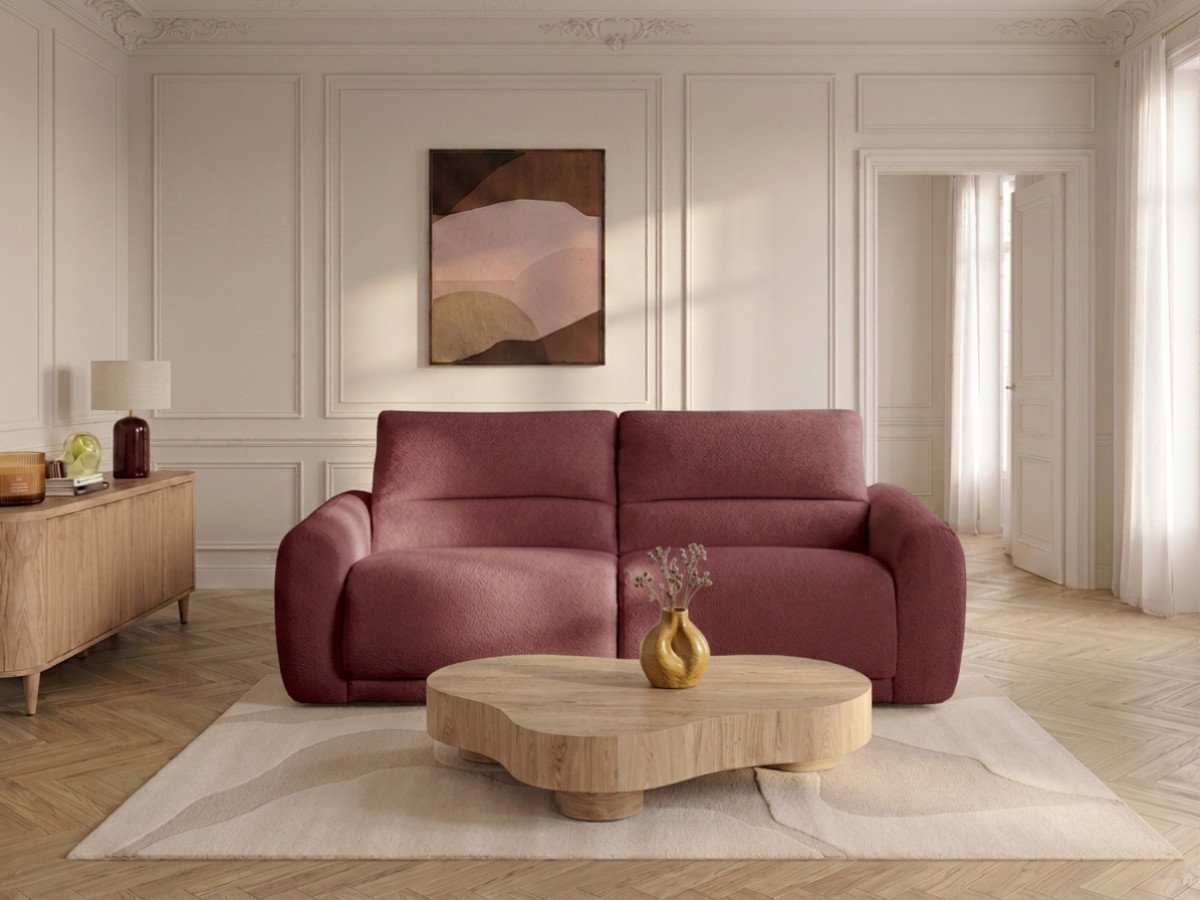 Canapé droit convertible MINORQUE ouverture express tissu chenille rouge 140x200 BOBOCHIC 2,5 places