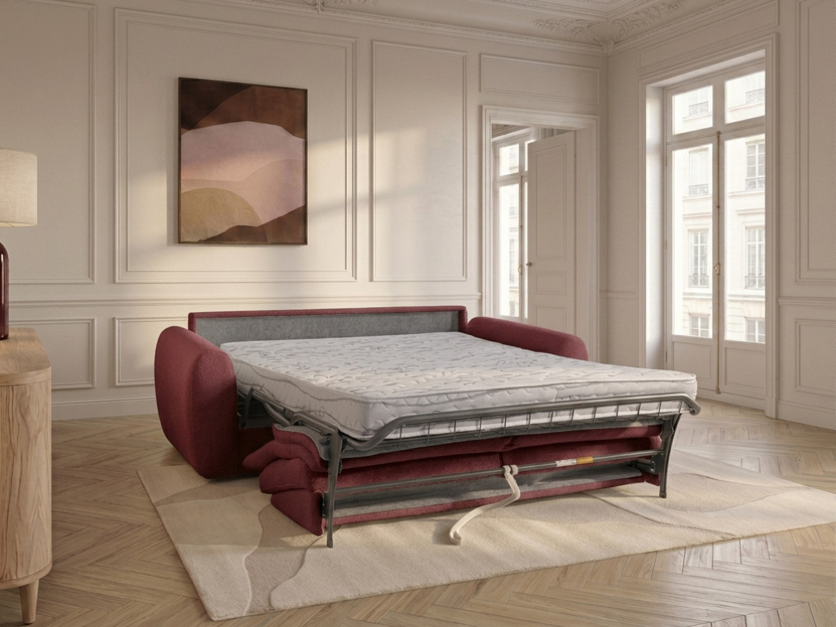 Canapé droit convertible MINORQUE ouverture express tissu  chenille