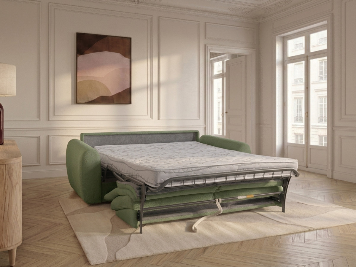 Canapé droit convertible MINORQUE ouverture express tissu  chenille