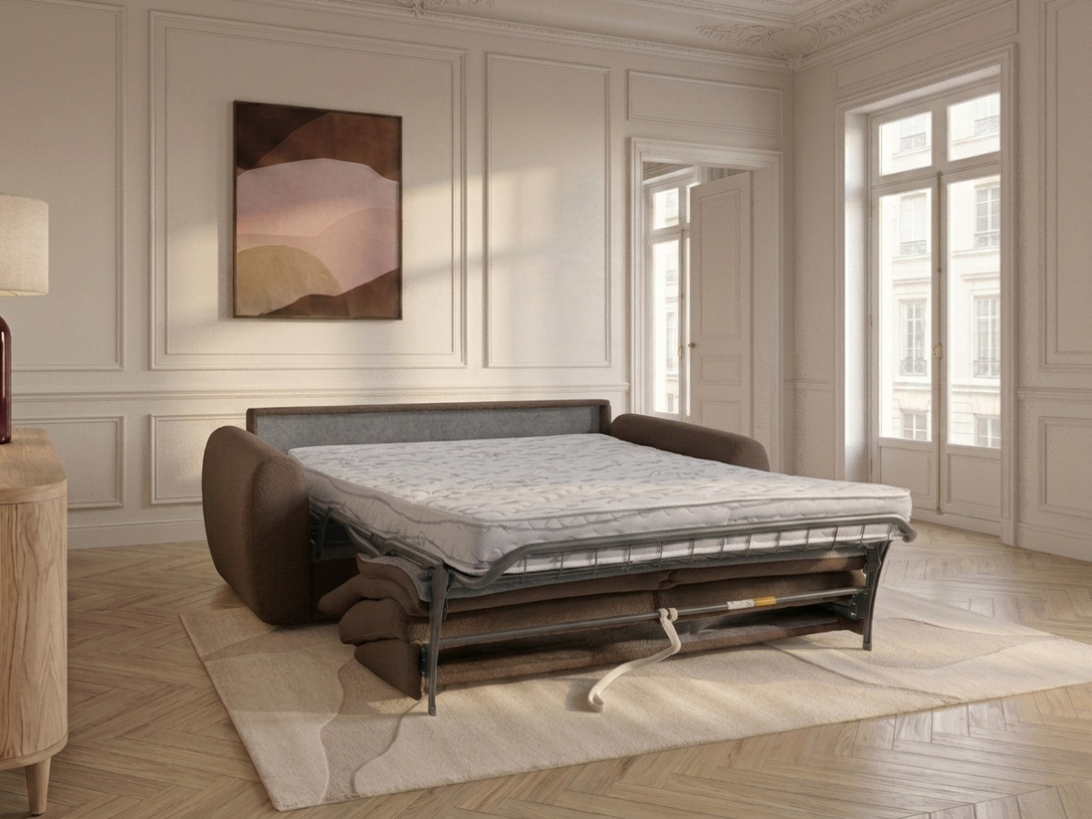 Canapé droit convertible MINORQUE ouverture express tissu  chenille