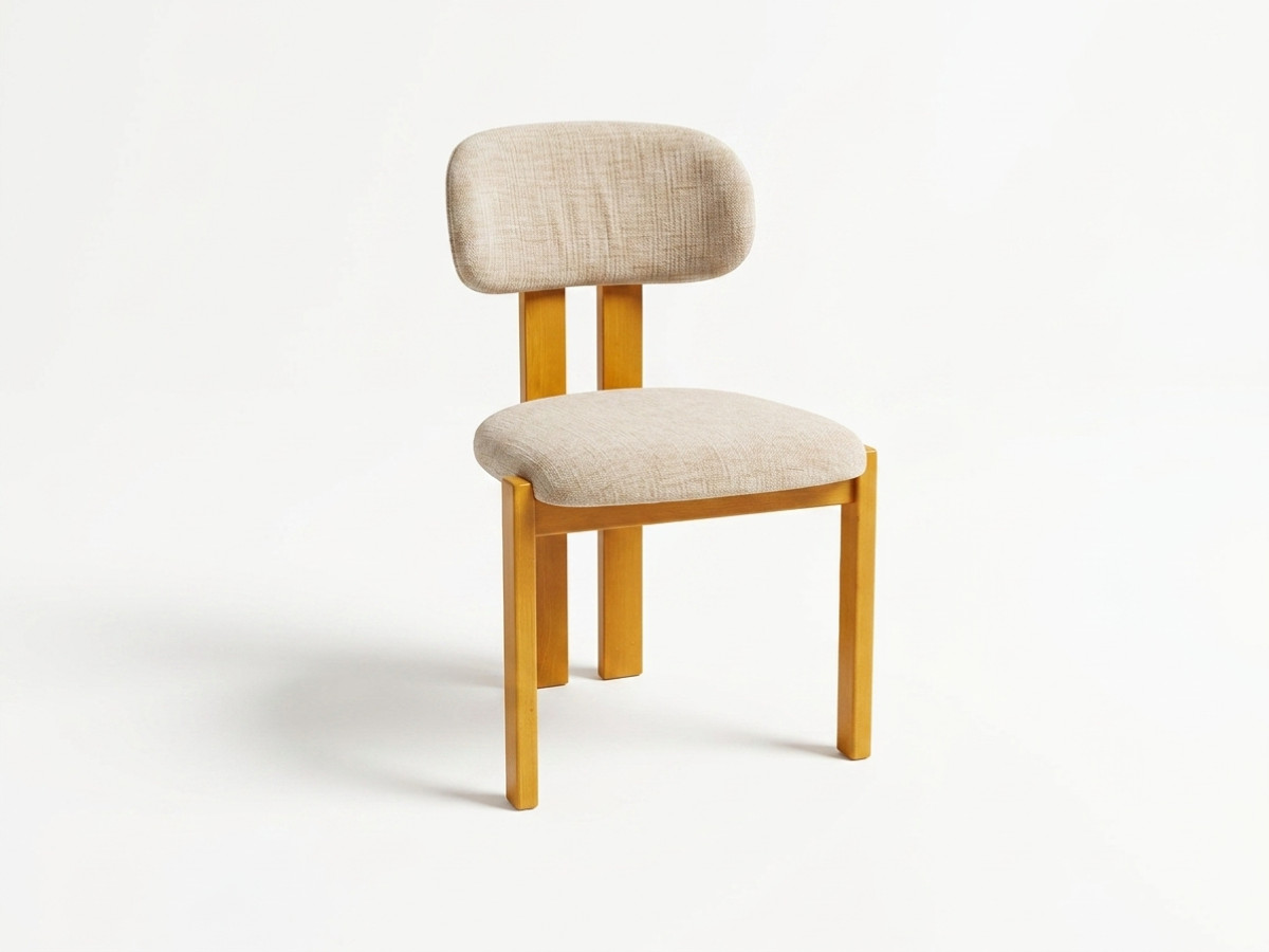 set van 2 valentine-stoelen van massief beukenhout en gestructureerde stof gekleurd lichtbruin