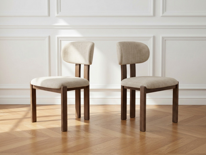 Lot de 2 chaises VALENTINE hêtre massif et tissu texturé