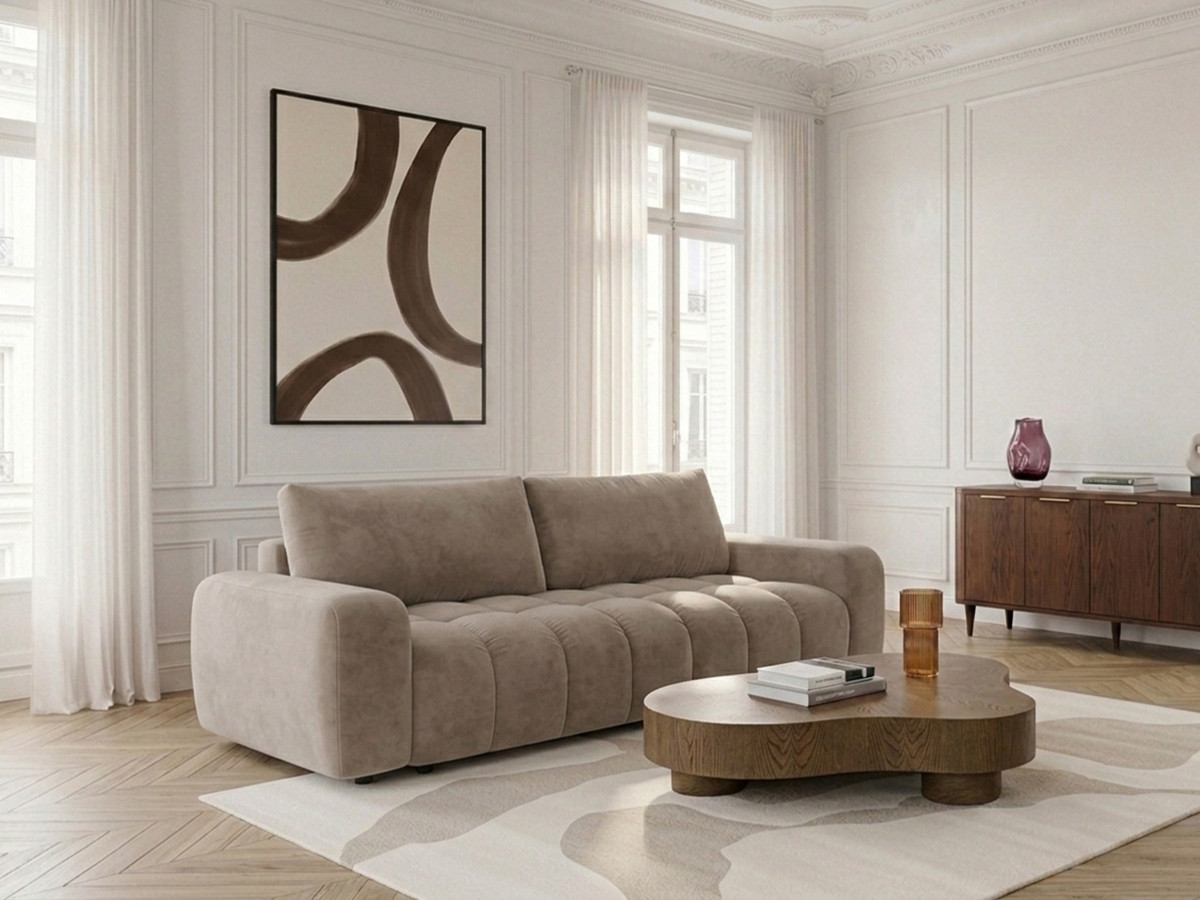 Canapé 3 places convertible JULES tissu lisse