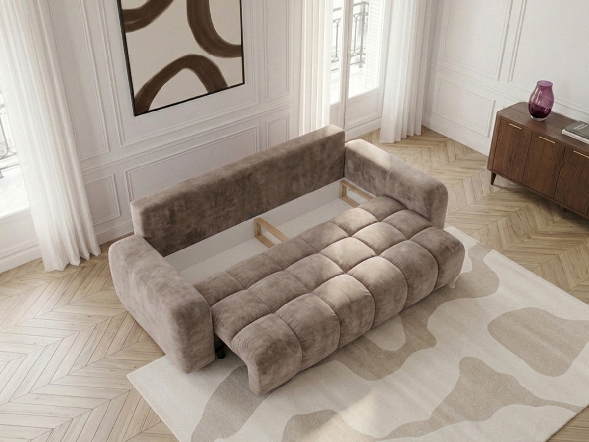 Canapé 3 places convertible JULES lisse taupe — vue 6