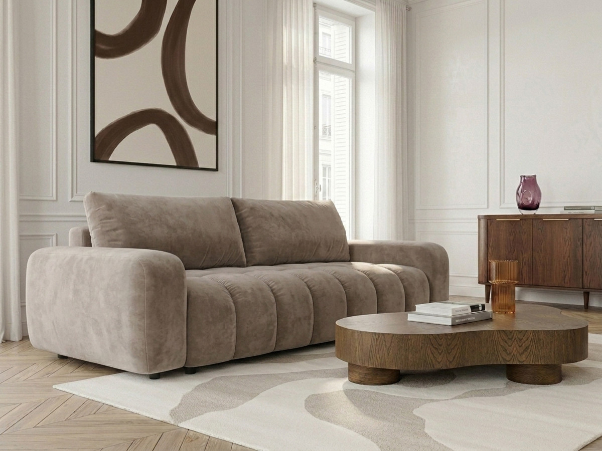 Canapé 3 places convertible JULES tissu lisse