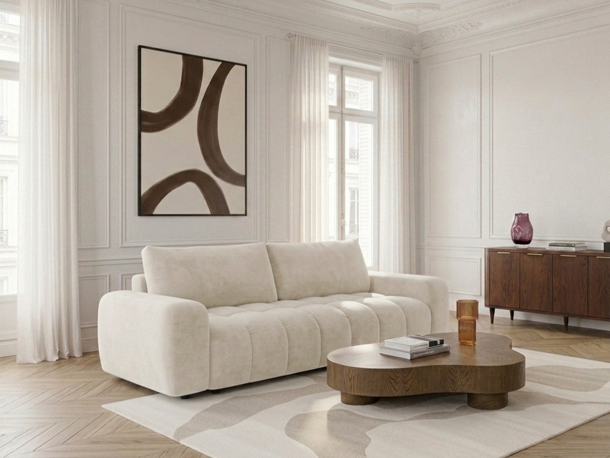 Canapé 3 places convertible JULES tissu lisse