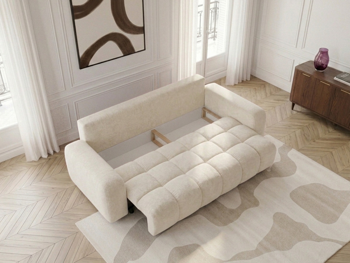 Canapé 3 places convertible JULES lisse beige — vue 6