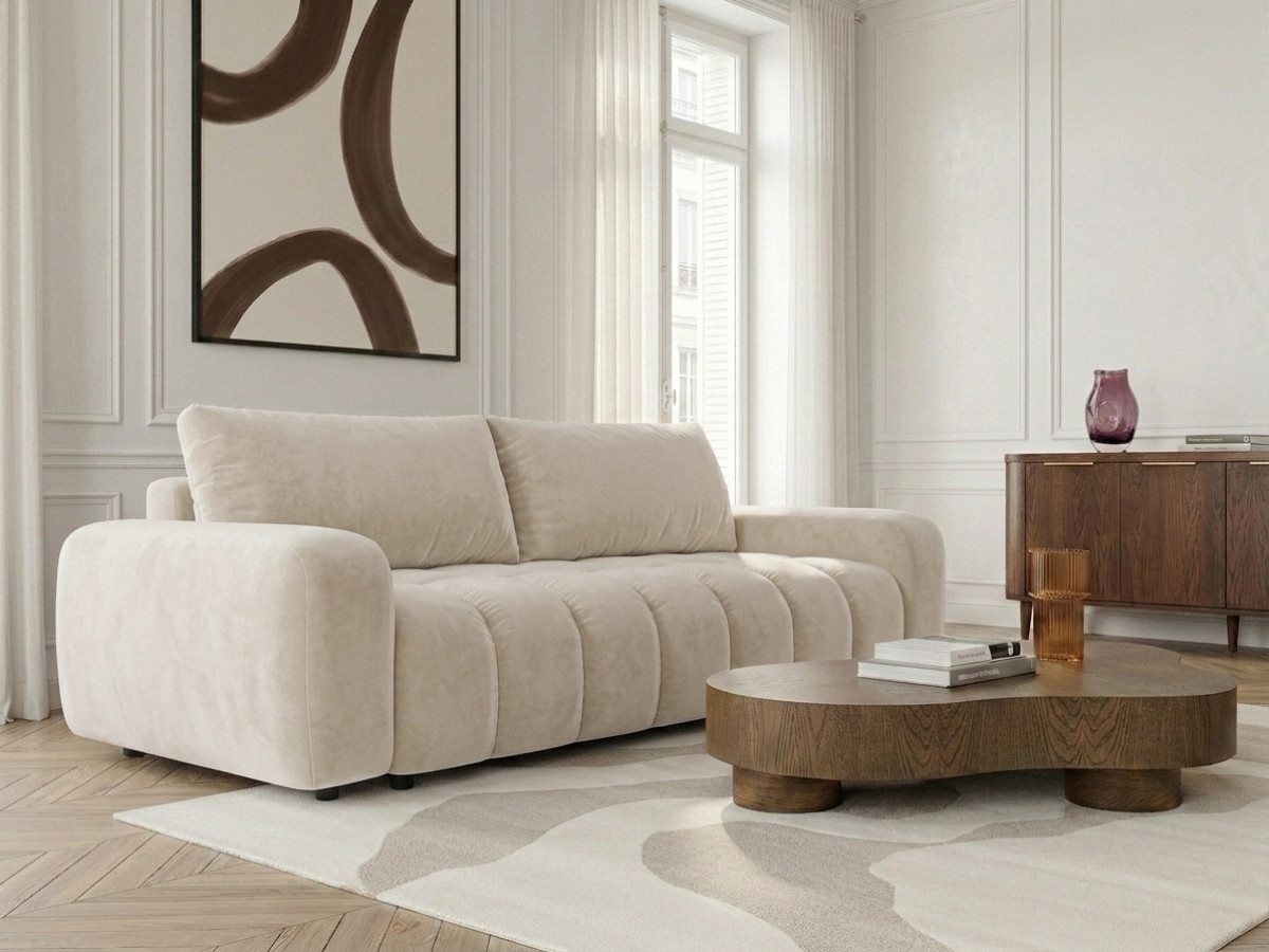 Canapé 3 places convertible JULES tissu lisse