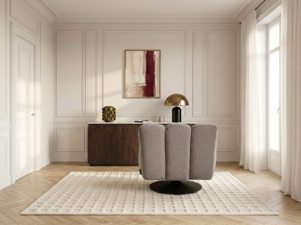 Fauteuil pivotant JANISSAIRE bouclette taupe — vue 6