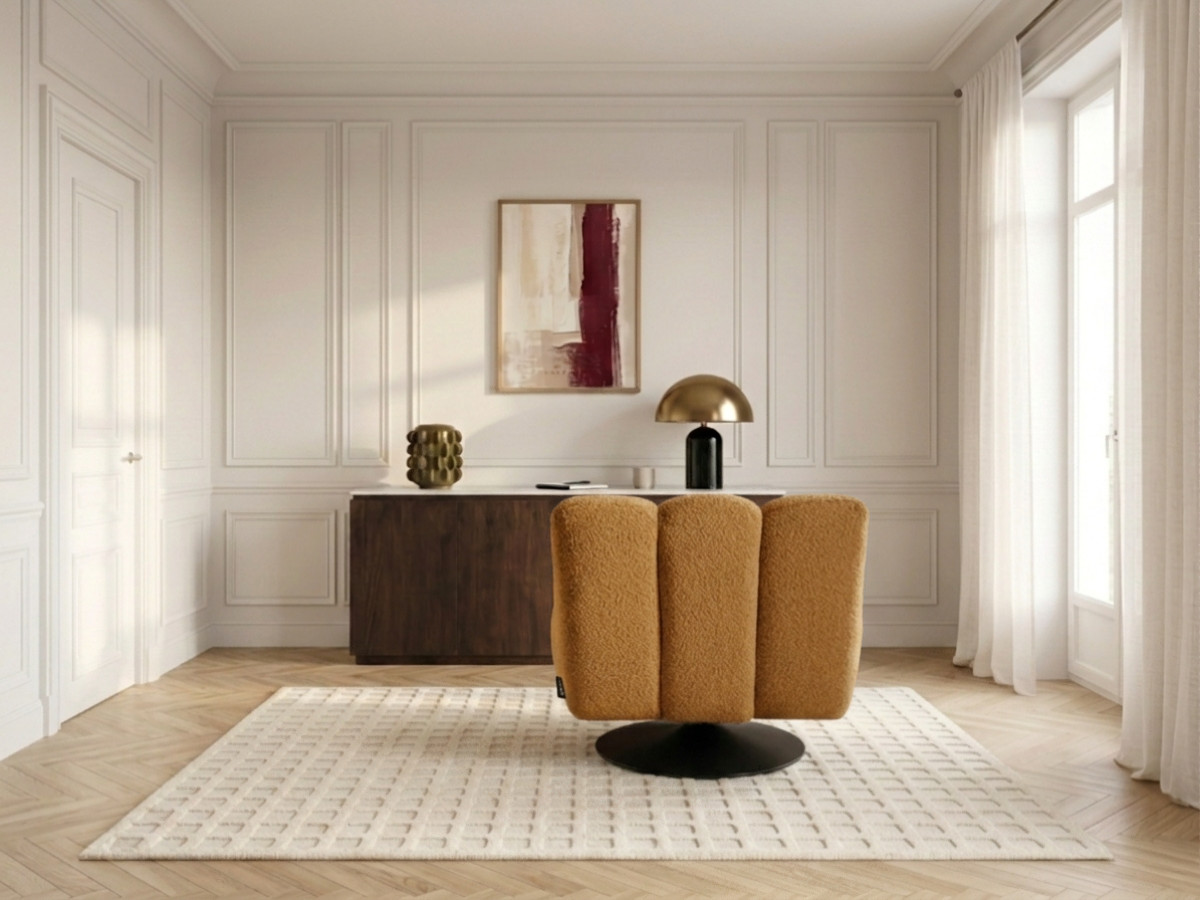 Fauteuil pivotant JANISSAIRE bouclette jaune — vue 6