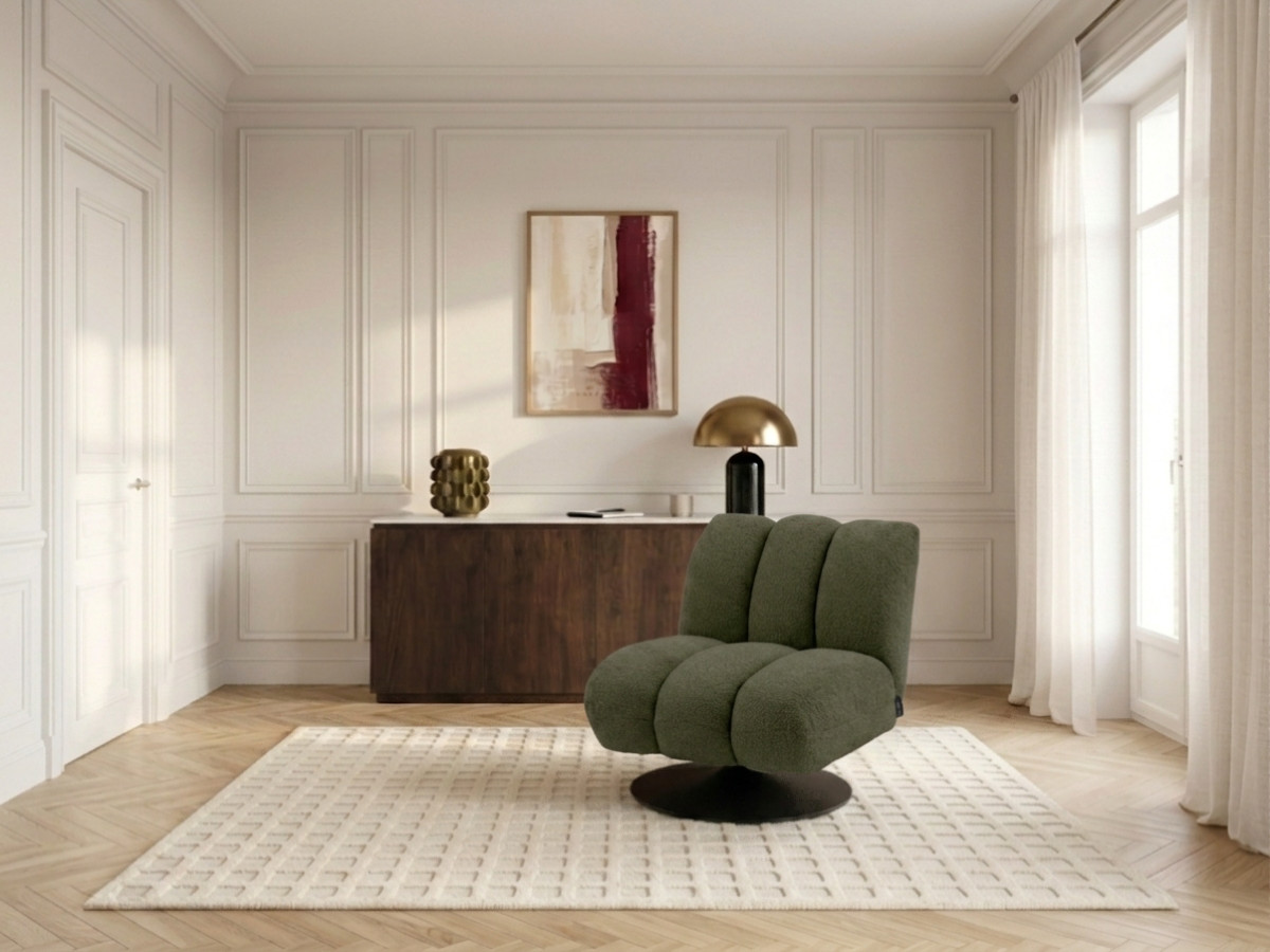 Fauteuil pivotant JANISSAIRE bouclette vert — vue 6
