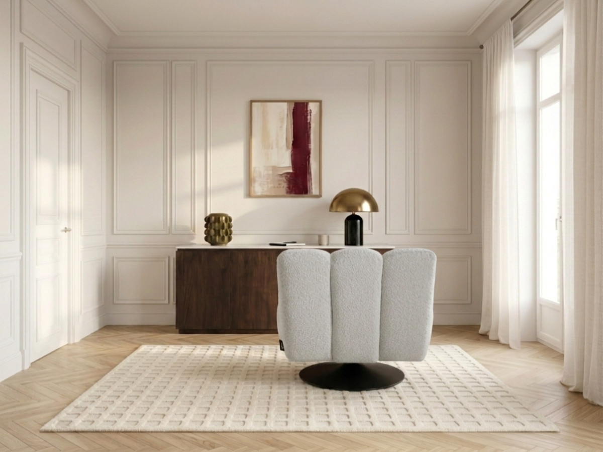 Fauteuil pivotant JANISSAIRE bouclette gris clair — vue 6