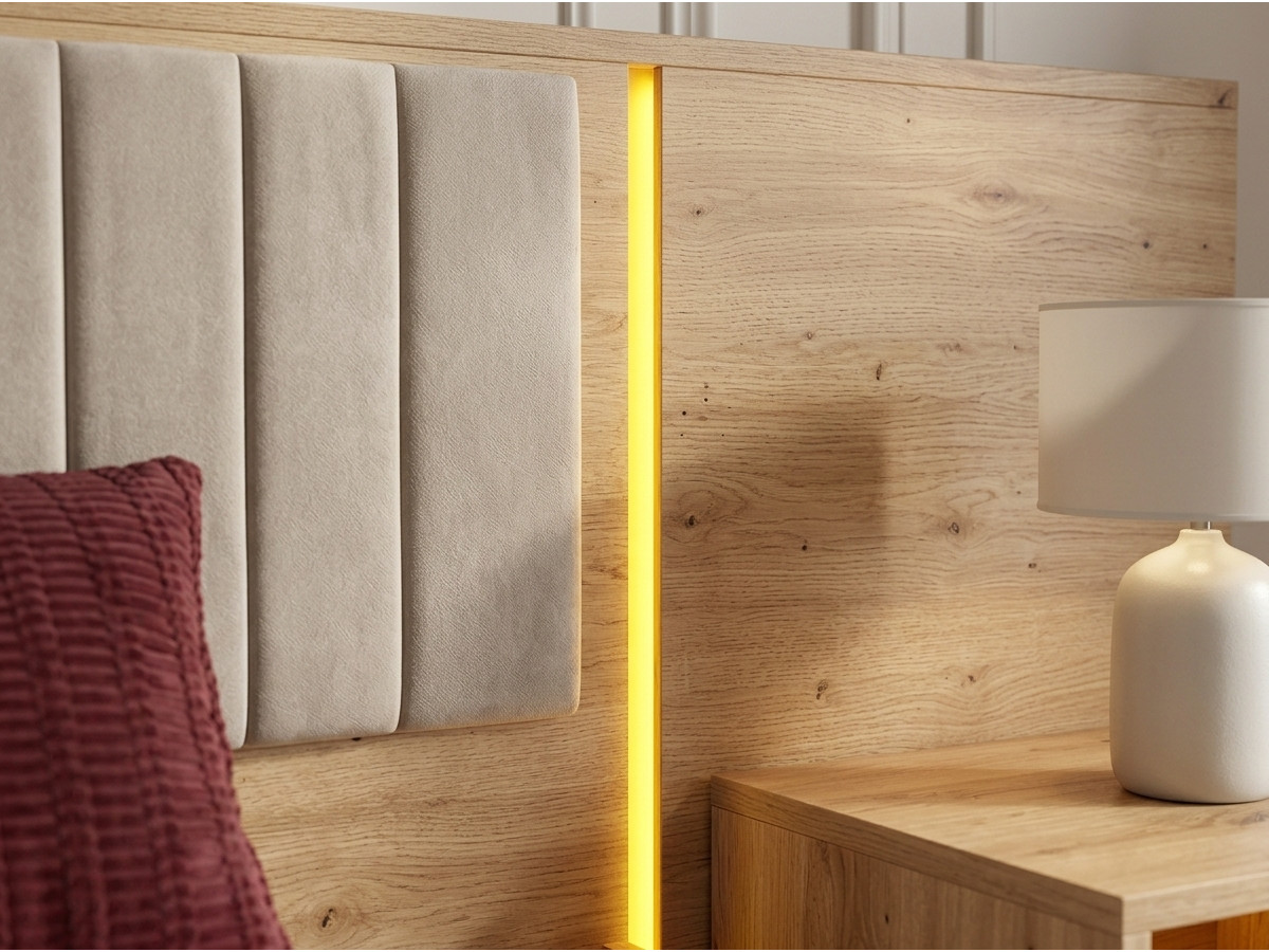 Lit coffre avec leds RIAD et chevets intégrés beige — vue 6