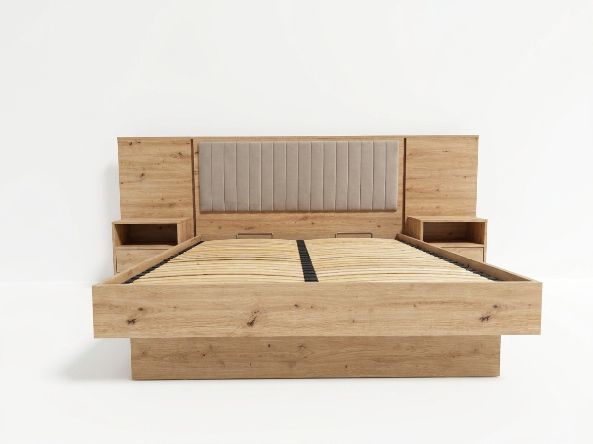 Opbergbed met leds RIAD en geïntegreerde nachtkastjes