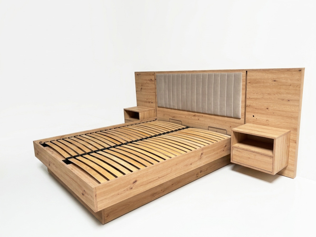 Opbergbed met leds RIAD en geïntegreerde nachtkastjes