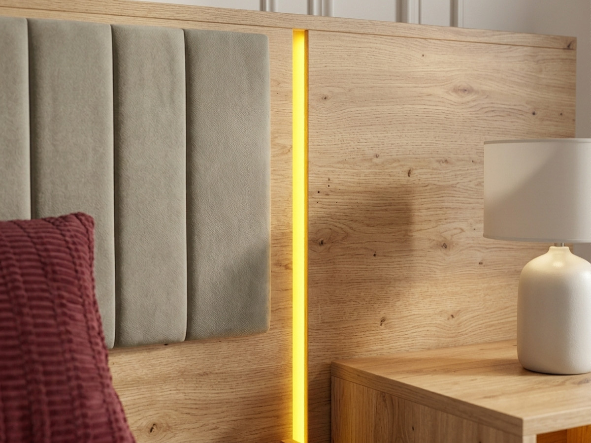 Lit coffre avec leds RIAD et chevets intégrés taupe — vue 6