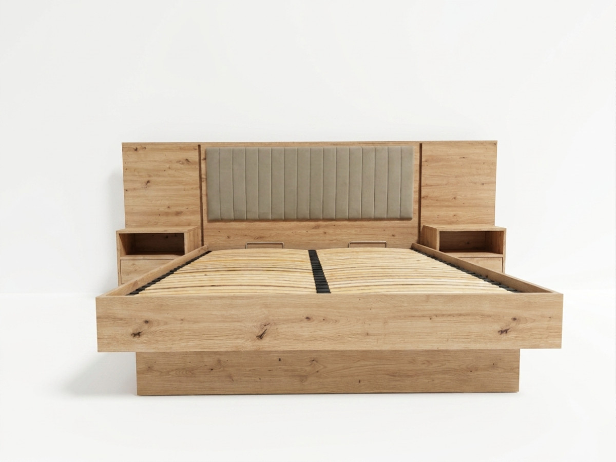 Opbergbed met leds RIAD en geïntegreerde nachtkastjes