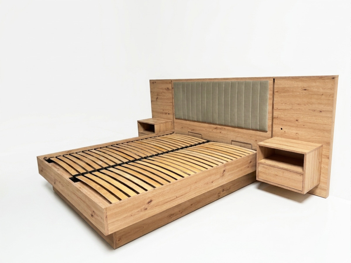 Opbergbed met leds RIAD en geïntegreerde nachtkastjes