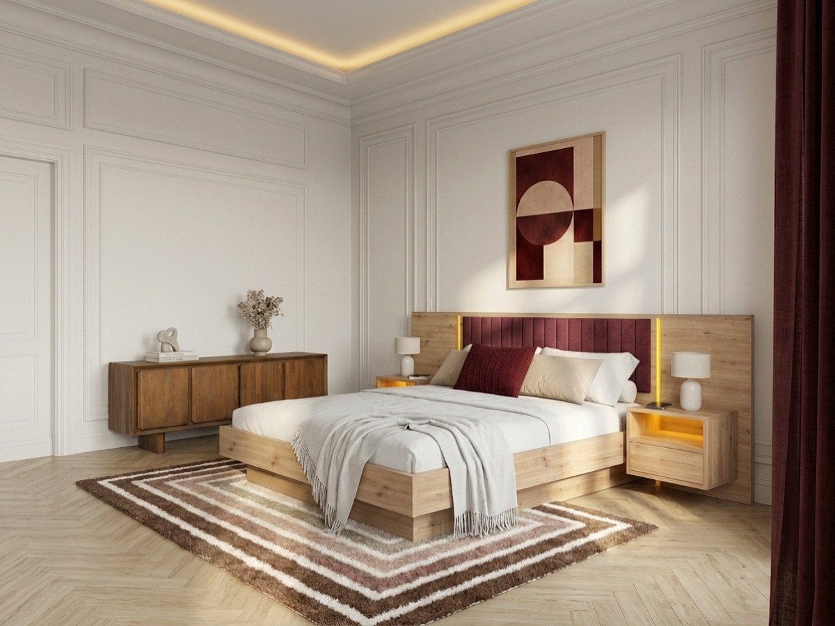 Opbergbed met leds RIAD en geïntegreerde nachtkastjes