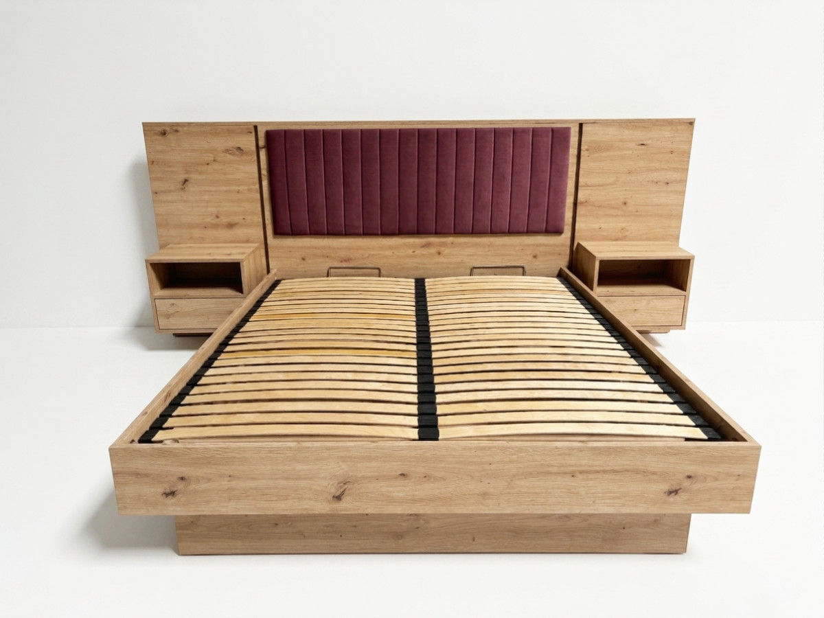 Opbergbed met leds RIAD en geïntegreerde nachtkastjes
