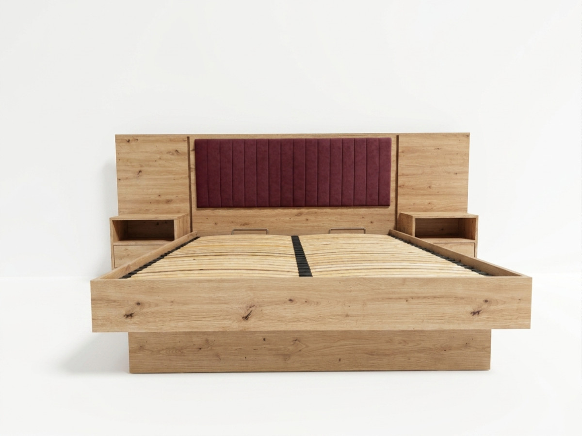 Opbergbed met leds RIAD en geïntegreerde nachtkastjes