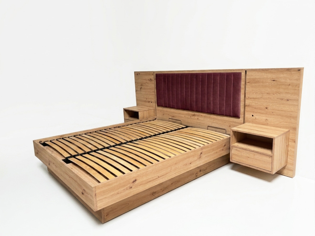 Opbergbed met leds RIAD en geïntegreerde nachtkastjes