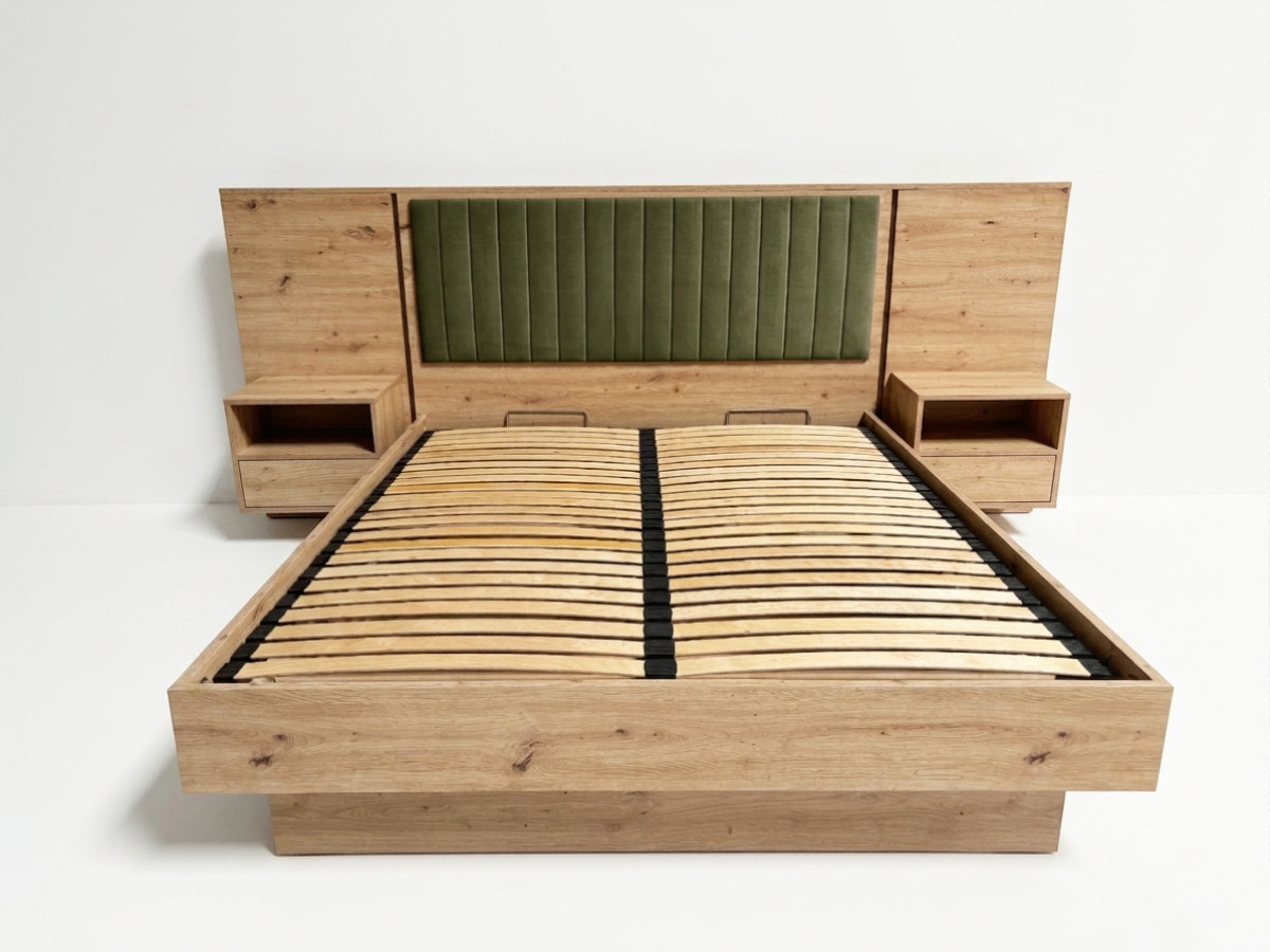 Opbergbed met leds RIAD en geïntegreerde nachtkastjes