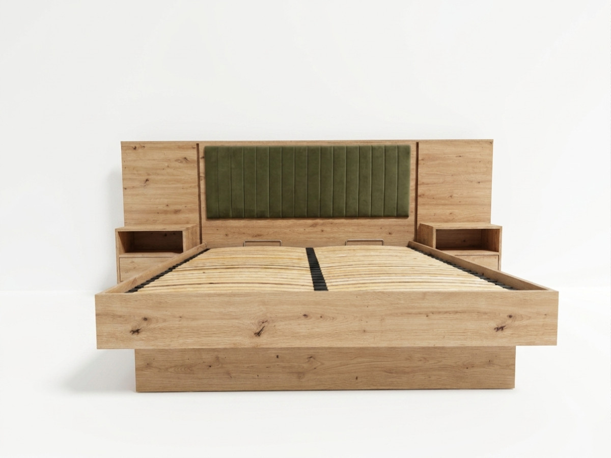 Opbergbed met leds RIAD en geïntegreerde nachtkastjes