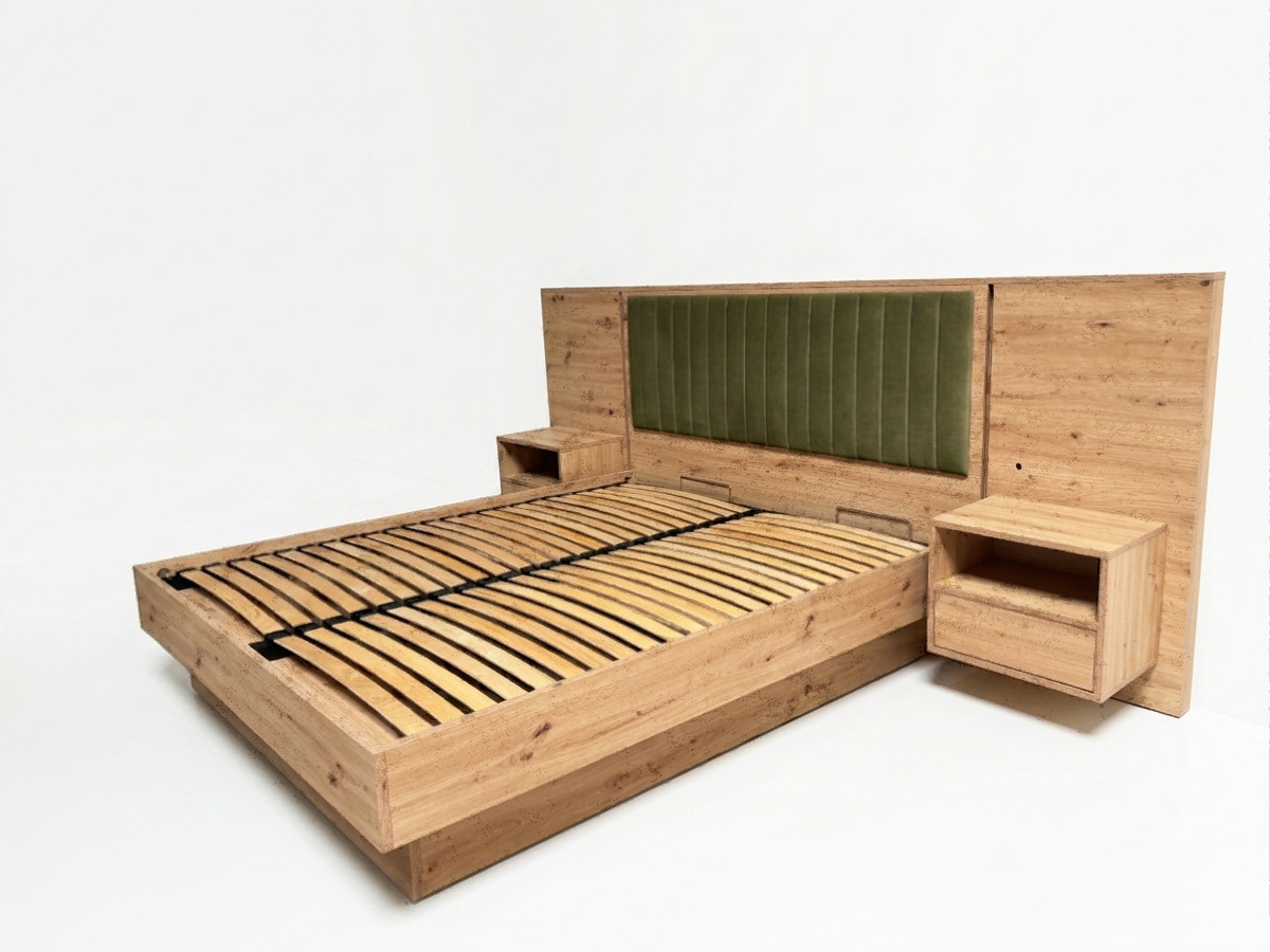 Opbergbed met leds RIAD en geïntegreerde nachtkastjes