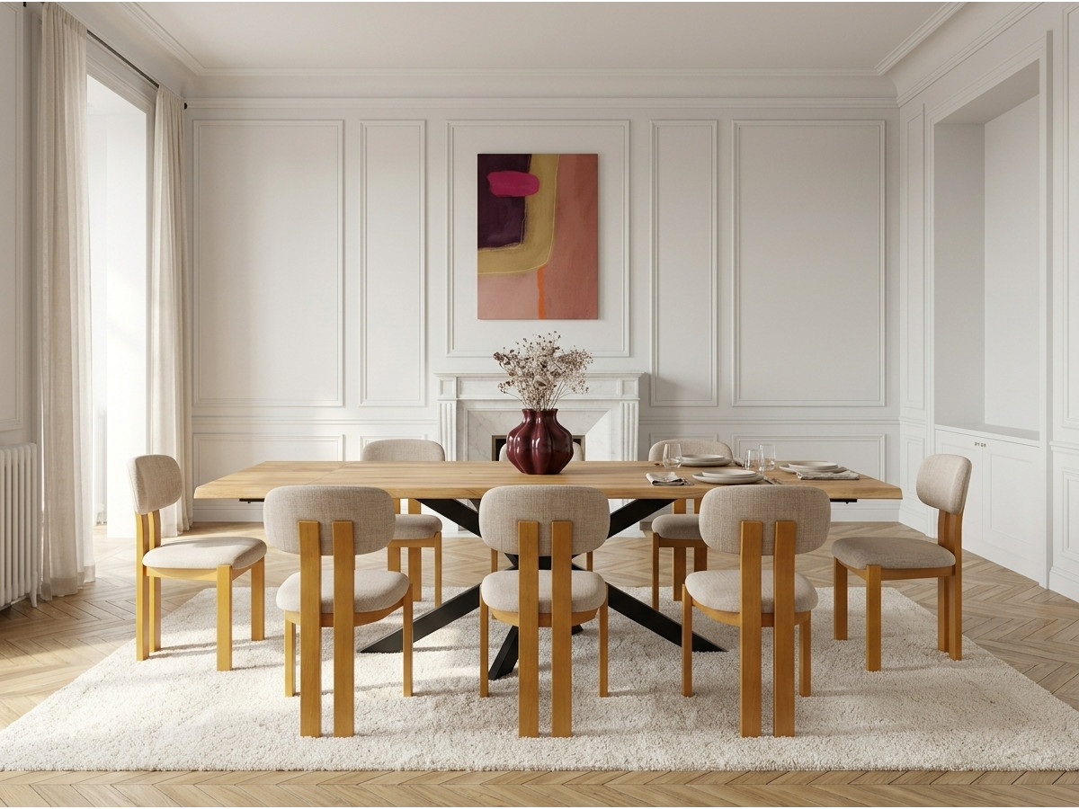 Set van 2 VALENTINE-stoelen van massief beukenhout en gestructureerde stof