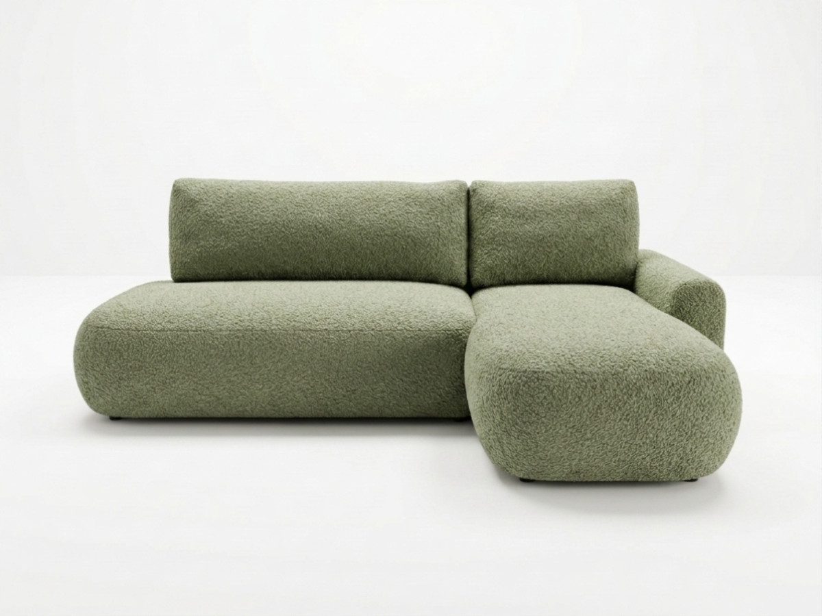 canapé d'angle convertible tango tissu bouclette de couleur vert