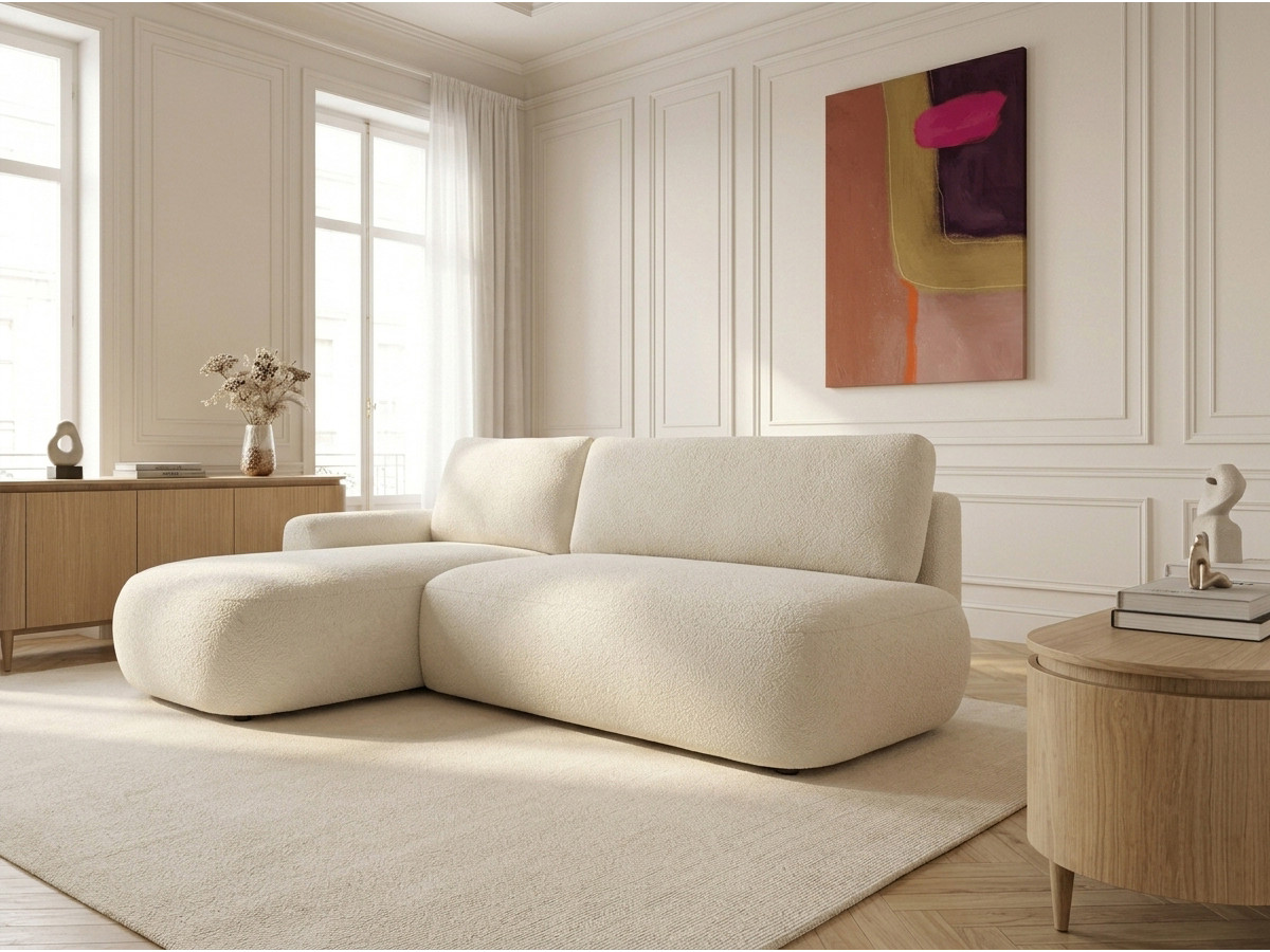Canapé d'angle convertible TANGO tissu bouclette